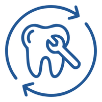 Tooth with a wrench inside a circular arrow, symbolizing dental repair or restoration services.