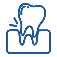 Logo: stylized blue tooth hovering above a rounded rectangular tray, representing dental care