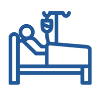 Patient lying in a hospital bed connected to monitoring equipment on a stand nearby.
