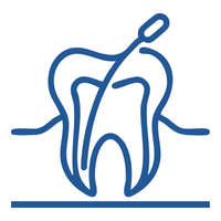 Tooth icon with floss looping around it, representing dental flossing and oral care.