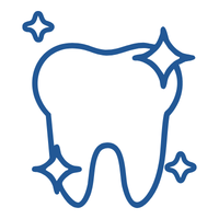 Stylized tooth with sparkles to indicate dental cleanliness or whitening.