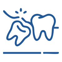 Dental logo with two stylized teeth, one larger and one smaller, plus a sparkle to indicate dental care.